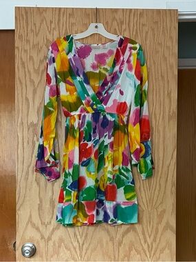 Multicolor Watercolor Floral V-Neck Dress